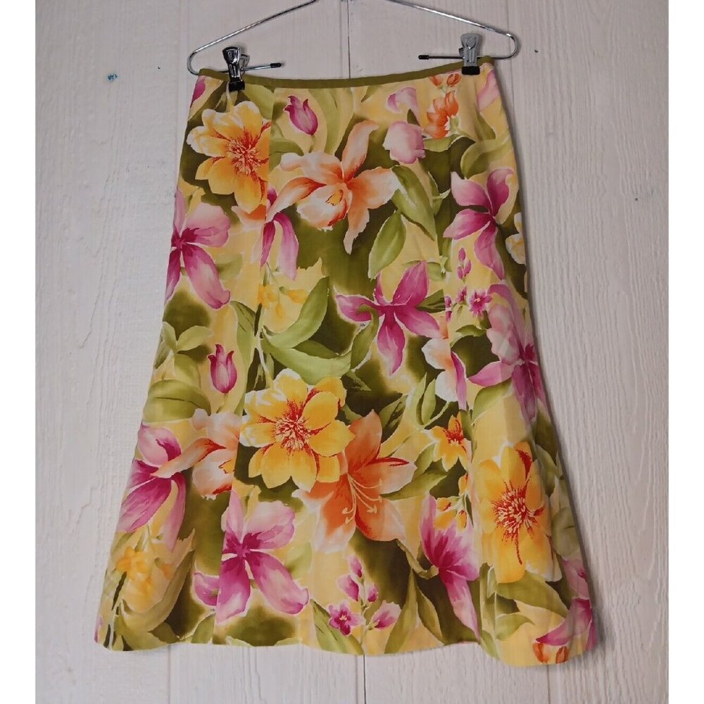 Talbots Floral Skirt Women's 6 Yellow A-Line Silk Blend Knee Length Lined Zip - Picture 1 of 6